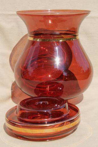 vintage brown amber glass candle lamp, hurricane shade & taper candle holder