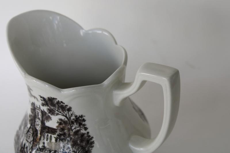 vintage brown transferware cream pitcher or milk jug, Stratford Stage J&G Meakin England