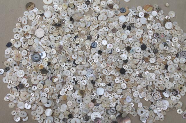 vintage buttons lot, mother of pearl shell button collection, large buttons & small shirt buttons