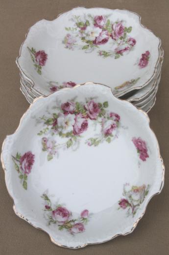 vintage cabbage roses floral china dessert dishes, set of 6 fruit or ice cream bowls
