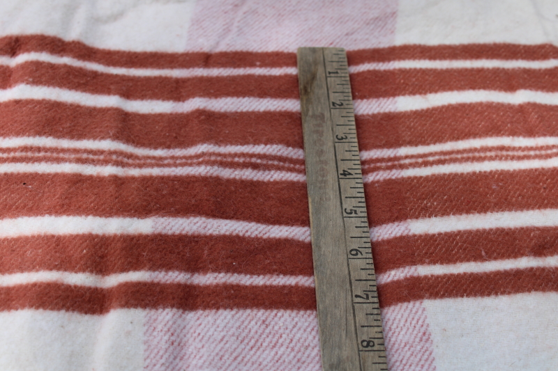 vintage camp blanket fabric, factory remnant material w/ tags, rust cream plaid cotton wool fabric