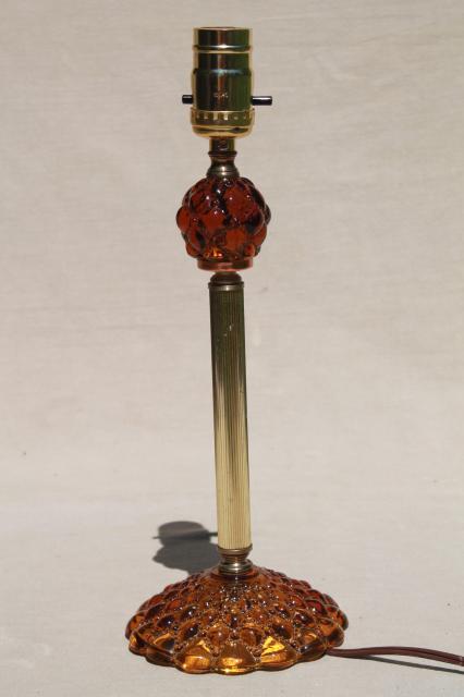 vintage candlestick lamp w/ quilted diamond amber glass lamp base