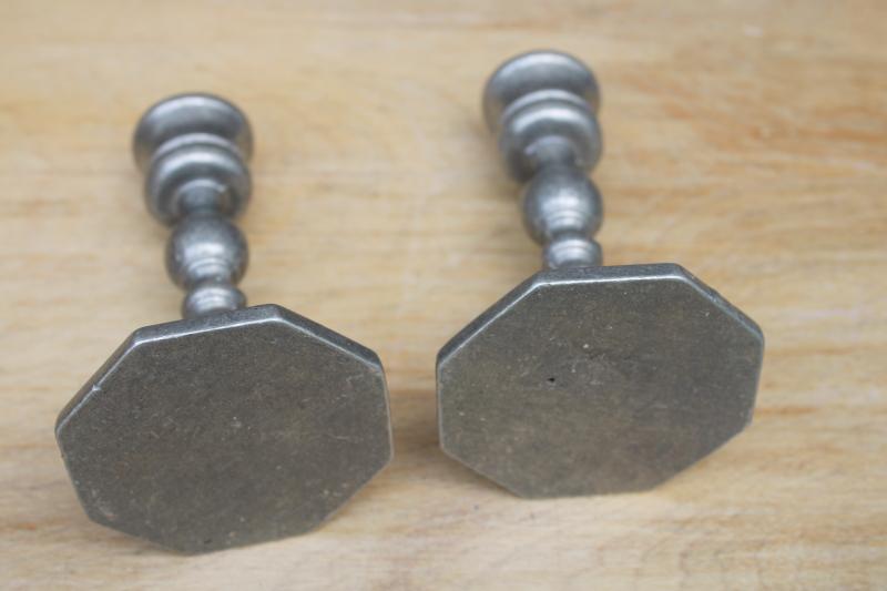 vintage candlesticks, unmarked armetale type pewter metal pair of candle holders
