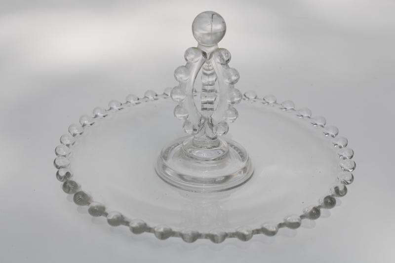 vintage candlewick beaded edge glass lemon server w/ crown center handle, tiny tray trinket dish