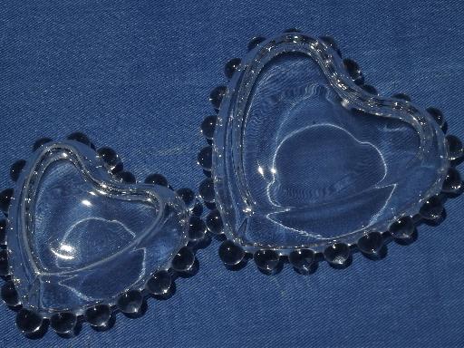 vintage candlewick glass heart shaped dishes, a pair of hearts