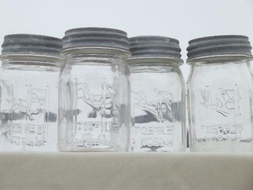 vintage canning jars w/ zinc lids, old Ball Perfect Mason jars for canisters
