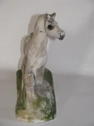 vintage carnival chalkware figure, white horse in lifelike natural pose