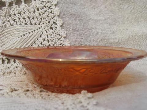 vintage carnival luster glass fruit bowls set of 6, marigold orange