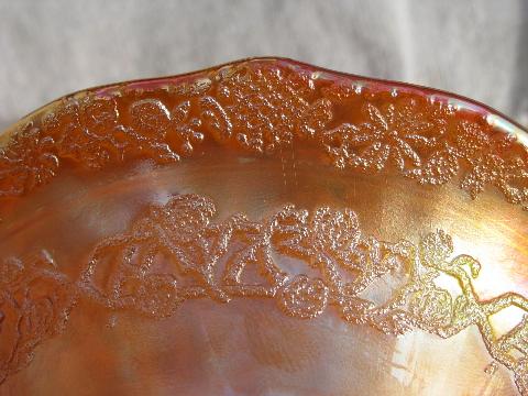 vintage carnival luster glass fruit bowls set of 6, marigold orange