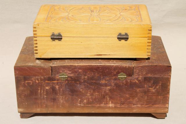 vintage carved wood jewelry box collection, wooden boxes for treasures & keepsakes