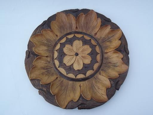 vintage carved wood plate, wooden charger from Russia or eastern Europe