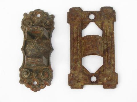 vintage cast iron wall sconce brackets & arms, antique oil lamp holders