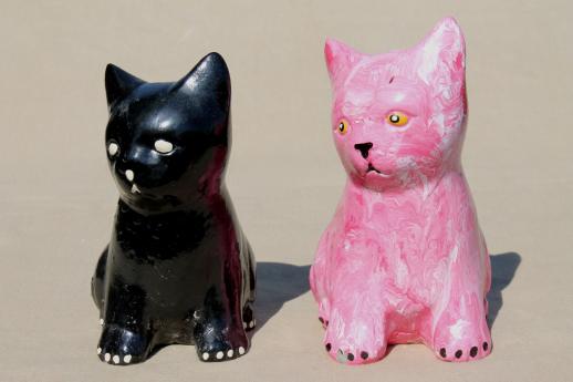 vintage cement cats, cat figures for door stops, garden art or memorial statues