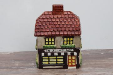 vintage ceramic cookie jar, English cottage The Old Sweet Shop bakery