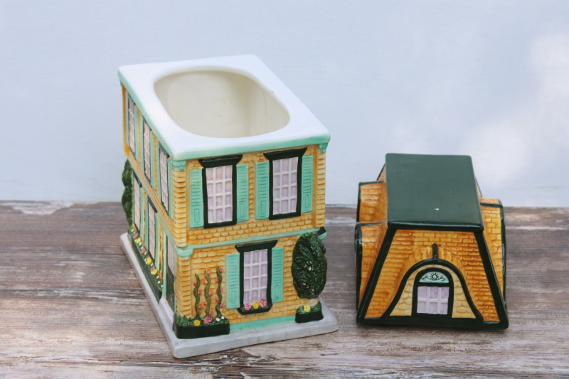 vintage ceramic cookie jar, Victorian house mansard roof Sweet Shop bakery