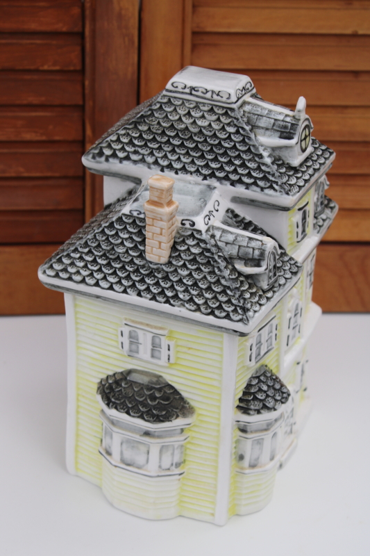 vintage ceramic cookie jar, stately Victorian home or haunted house