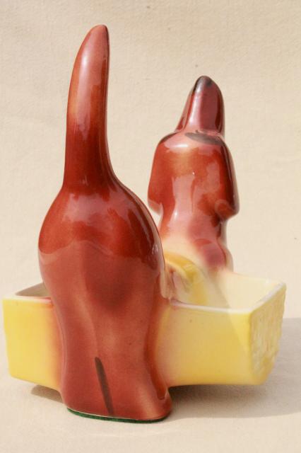 vintage ceramic doxie daschund weiner dog dresser or kitchen caddy, planter or cigarette holder?