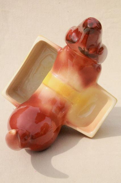 vintage ceramic doxie daschund weiner dog dresser or kitchen caddy, planter or cigarette holder?