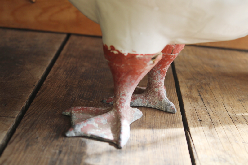 vintage ceramic goose w/ metal feet, large yard ornament lawn or porch decor garden goose statue