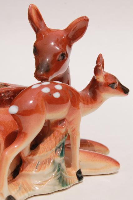 vintage ceramic planter, deer doe & fawn mother and baby, 1950s Japan china