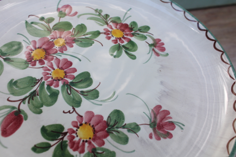 vintage ceramic plates folk art hand painted florals, Ulmer Keramik backstamp