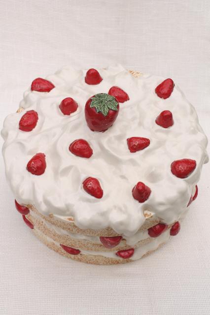 vintage ceramic strawberry shortcake cake cover, strawberries & whipped cream