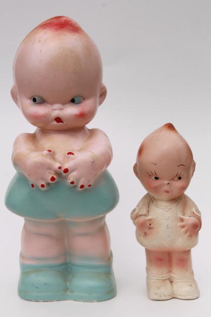 vintage chalkware kewpie baby dolls, carnival prize toy kewpies large & small