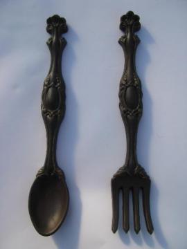 vintage chalkware plaques, big fork and spoon for retro kitchen wall art