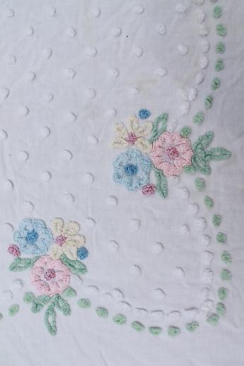 vintage chenille bedspread, cotton chenille spread popcorn chenille flowers