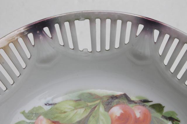 vintage cherry bunch fruit bowls, antique Bavaria porcelain open border ribbon china 