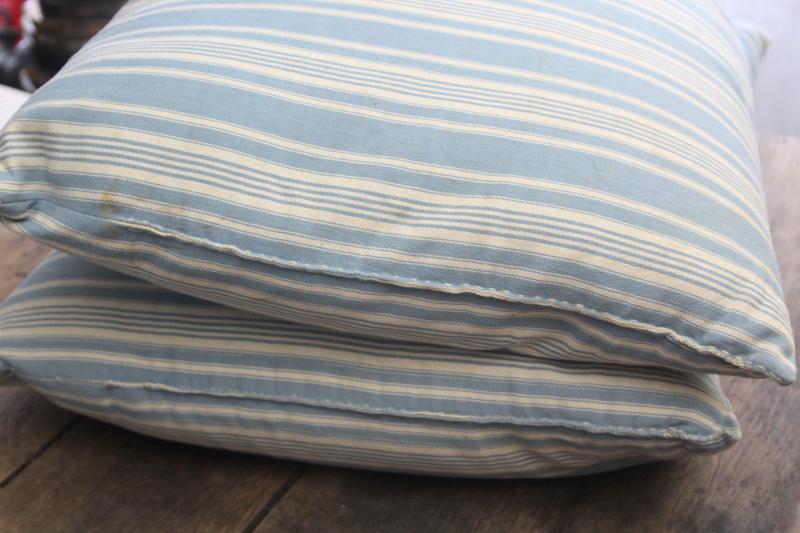 vintage chicken feather bed pillows, striped cotton ticking pillows farmhouse style