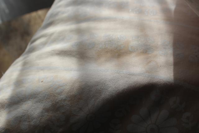 vintage chicken feather pillows w/ farmhouse style floral print cotton ticking fabric
