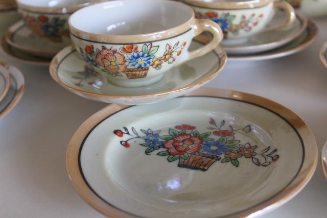 vintage child's size china tea sets, mommy & me doll dishes hand painted made in Japan