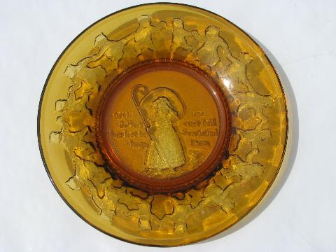 vintage children's nursery rhyme plates, amber Tiara / Indiana glass