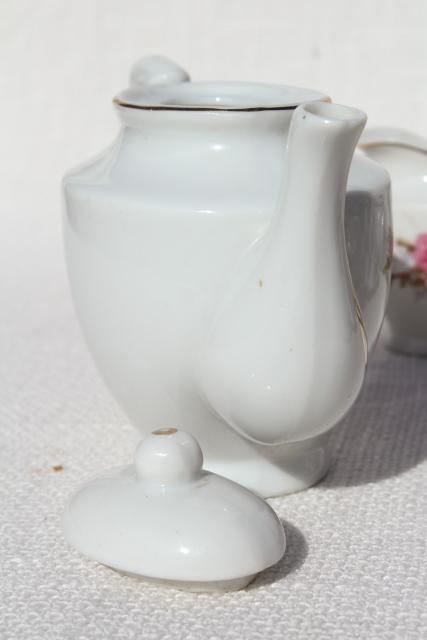 vintage child's size china tea set, Japan moss rose pink roses porcelain doll dishes