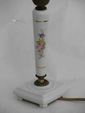vintage china candlestick boudoir vanity / nightstand lamp, cottage floral