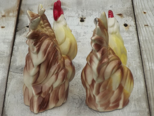 vintage china chickens, hand-painted pottery hen & rooster pair of figurines
