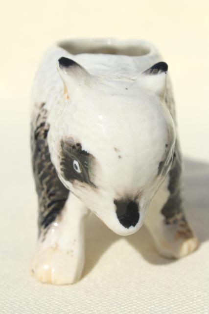 vintage china figurine planter pot, very old hand painted panda bear made in Japan