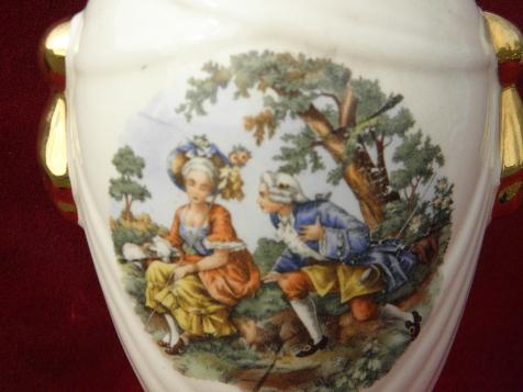 vintage china lamp body base, Colonial Couple pattern, hard to find old lamp part