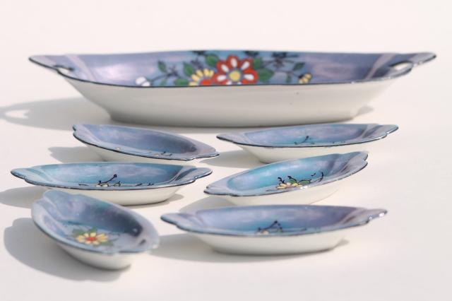 vintage china nut dishes or condiment / salt dip set, hand painted porcelain, made in Japan
