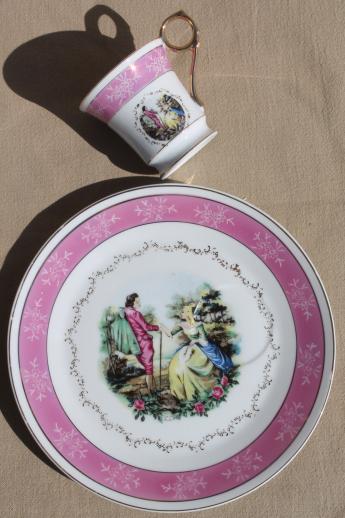 vintage china plates & teacups, sweet pink & green tea party luncheon set for a princess!