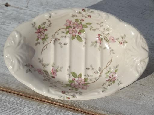 vintage china soap dish, old English transferware soap dish w/ flowers