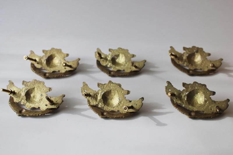 vintage chinoiserie brass drawer pulls hardware, Chinese lion dragons very ornate