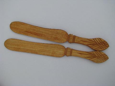 vintage chip carving, Swedish wooden spoons, forks, knives