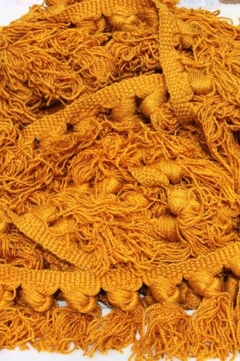 vintage chunky yarn trim w/ knotted tassels fringe, woolly upholstery braid in honey mustard gold