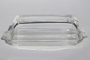 vintage clear glass butter dish, covered butter plate kitchen glass refrigerator dish