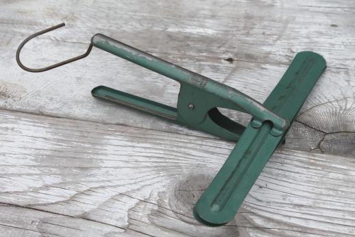 vintage clip grip hanger, industrial metal hanging clamp with spring clip
