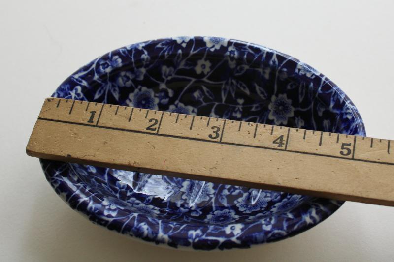 vintage cobalt blue and white chintz Calico china soap dish Burleigh - England