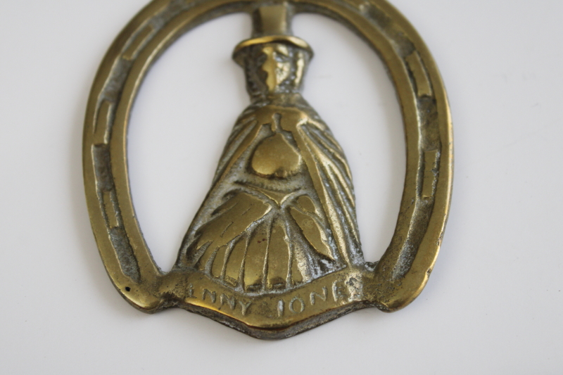 vintage collectible horse brass, Jenny Jones Welsh heroine souvenir of Wales