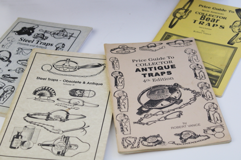 vintage collectors guides, small press books illustrated types and brands antique steel traps